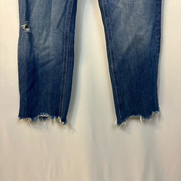 Free People Maggie Ripped Cropped Straight Leg Raw Hem Button Fly Jeans 25 - Picture 3 of 5